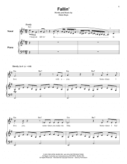 page one of Fallin' (Keyboard Transcription)