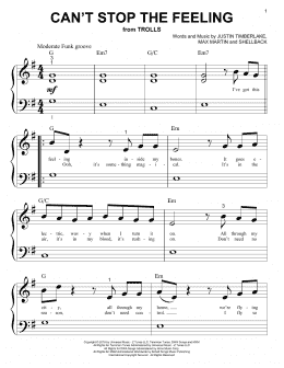 page one of Can't Stop The Feeling (Big Note Piano)