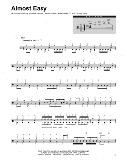 page one of Almost Easy (Drums Transcription)