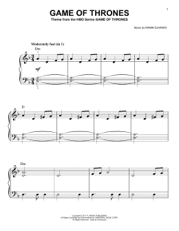 page one of Game Of Thrones - Main Title (Easy Piano)