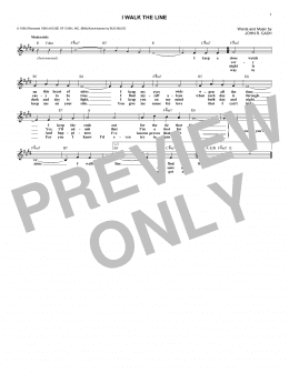 page one of I Walk The Line (Lead Sheet / Fake Book)