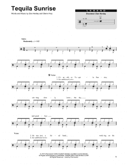 page one of Tequila Sunrise (Drums Transcription)