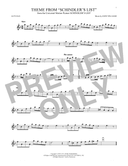 page one of Theme From Schindler's List (Alto Sax Solo)