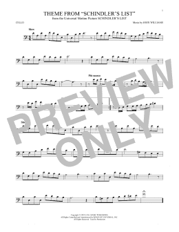 page one of Theme From Schindler's List (Cello Solo)