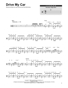 page one of Drive My Car (Drums Transcription)