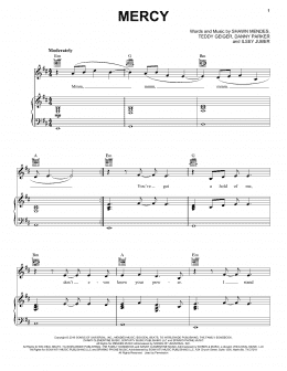 page one of Mercy (Piano, Vocal & Guitar Chords (Right-Hand Melody))