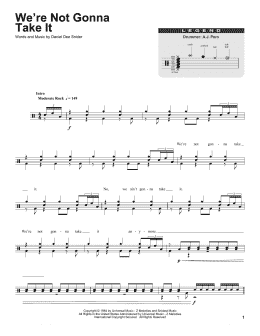 page one of We're Not Gonna Take It (Drums Transcription)