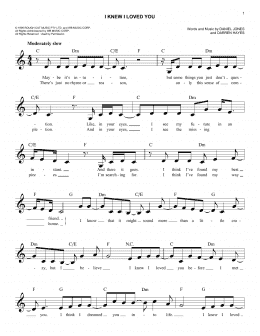 page one of I Knew I Loved You (Easy Lead Sheet / Fake Book)