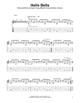 page one of Hells Bells (Easy Guitar Tab)