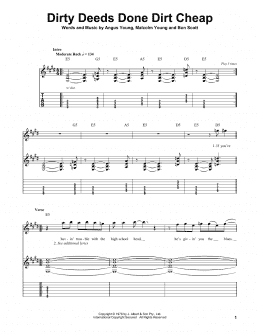 page one of Dirty Deeds Done Dirt Cheap (Easy Guitar Tab)