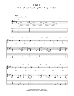 page one of T.N.T. (Easy Guitar Tab)