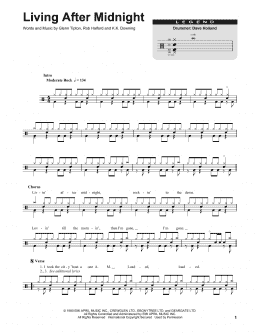 page one of Living After Midnight (Drums Transcription)