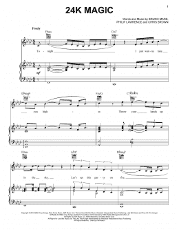 page one of 24K Magic (Piano, Vocal & Guitar Chords (Right-Hand Melody))