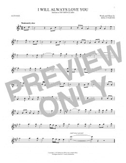 page one of I Will Always Love You (Alto Sax Solo)