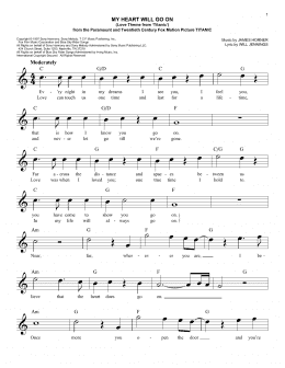 page one of My Heart Will Go On (Love Theme From 'Titanic') (Easy Lead Sheet / Fake Book)