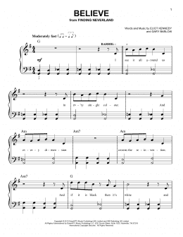 page one of Believe (Easy Piano)