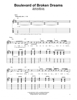 page one of Boulevard Of Broken Dreams (Easy Guitar Tab)