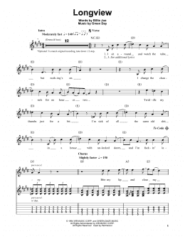 page one of Longview (Easy Guitar Tab)