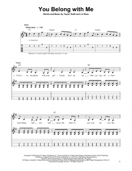 page one of You Belong With Me (Easy Guitar Tab)