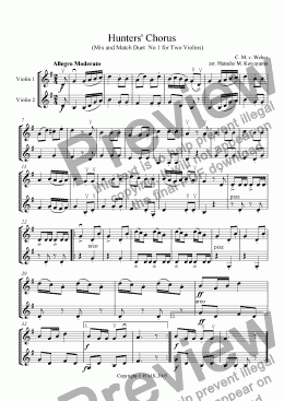 page one of Hunters Chorus Duet No.1 for Two Violins