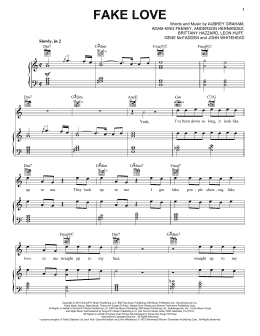 page one of Fake Love (Piano, Vocal & Guitar Chords (Right-Hand Melody))