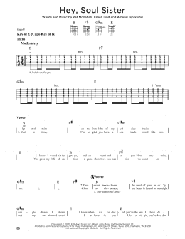 page one of Hey, Soul Sister (Guitar Cheat Sheet)