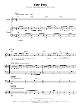 page one of Your Song (Keyboard Transcription)