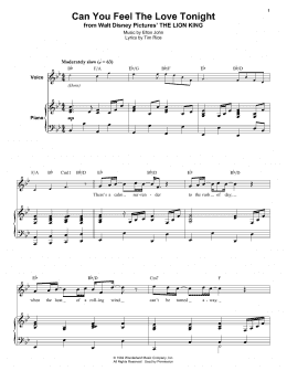 page one of Can You Feel The Love Tonight (from The Lion King) (Keyboard Transcription)