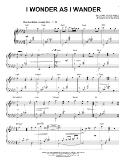 page one of I Wonder As I Wander (Piano Solo)