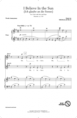 page one of I Believe In The Sun (Ich Glaube An Die Sonne) (2-Part Choir)