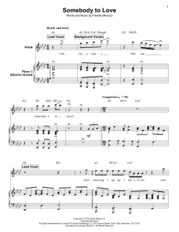 page one of Somebody To Love (Keyboard Transcription)