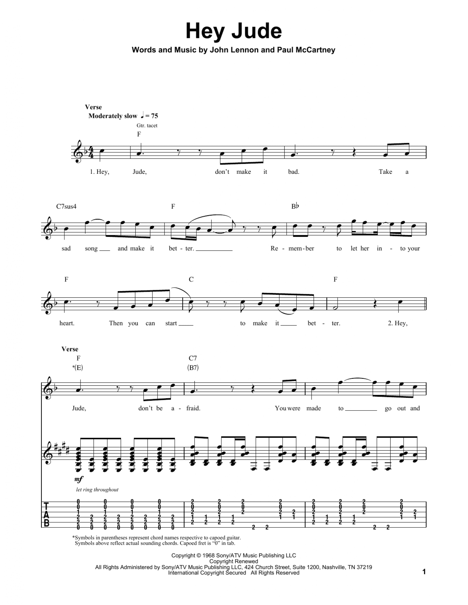 hey jude guitar sheet music