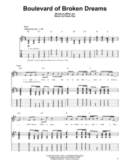 page one of Boulevard Of Broken Dreams (Guitar Tab (Single Guitar))