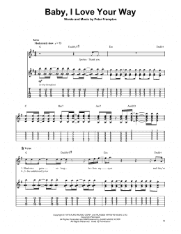 page one of Baby, I Love Your Way (Guitar Tab (Single Guitar))