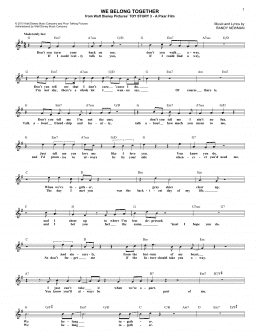 page one of We Belong Together (from Toy Story 3) (Lead Sheet / Fake Book)