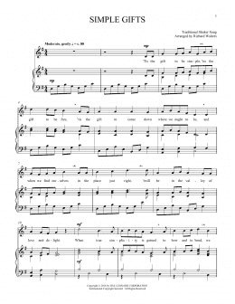 page one of Simple Gifts (Piano & Vocal)