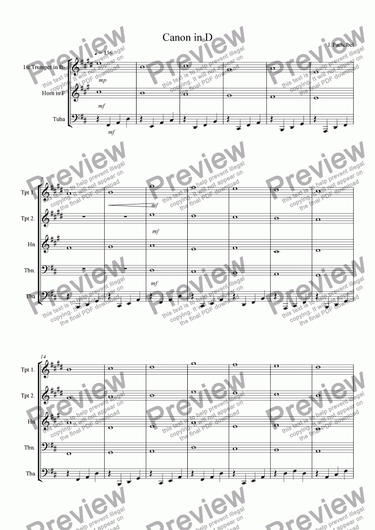 canon in d brass quintet sheet music