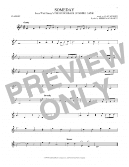 page one of Someday (from The Hunchback Of Notre Dame) (Clarinet Solo)