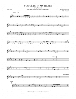 page one of You'll Be In My Heart (Pop Version) (from Tarzan) (Clarinet Solo)