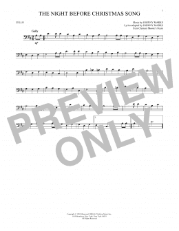 page one of The Night Before Christmas Song (Cello Solo)