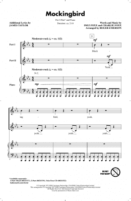 page one of Mockingbird (2-Part Choir)