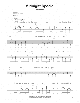 page one of Midnight Special (Banjo Tab)