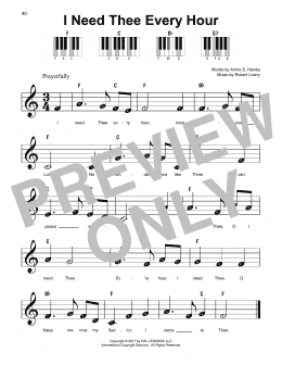 page one of I Need Thee Every Hour (Super Easy Piano)