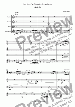 page one of Five Pieces for String Quartet  - No.3 Arietta