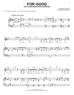 page one of For Good (from Wicked) (Piano & Vocal)