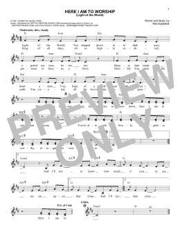 page one of Here I Am To Worship (Light Of The World) (Lead Sheet / Fake Book)