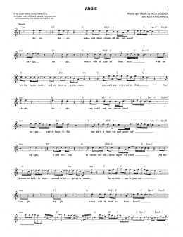 page one of Angie (Lead Sheet / Fake Book)