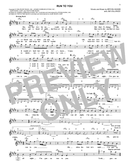 page one of Run To You (Lead Sheet / Fake Book)