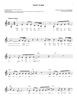 page one of Ticket To Ride (Easy Lead Sheet / Fake Book)