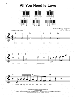 page one of All You Need Is Love (Super Easy Piano)